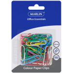 Marlin Office Essentials colour paper clips 33mm 100's blister card
